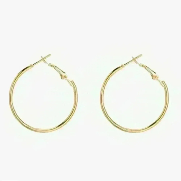 NWT Classic 18K Gold-Plated/1.7" Double Hoop Hypoallergenic Earrings - Picture 7 of 15